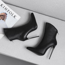 Load image into Gallery viewer, Size 34-48 Sexy Shoe 12cm High Heel Women Black Sexy Point Toe Ankle Boots Autumn Dress Shoes