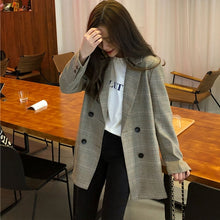 Load image into Gallery viewer, Office Ladies Notched Collar Plaid Women Blazer Double Breasted Autumn Jacket 2020 Casual Pockets Female Suits Coat