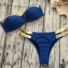 Load image into Gallery viewer, Hirigin 2018 New Bikinis Set Women Swimwear Push Up Paded Bikinis Bronzing Solid Swumsuit Strapless Women Beachwear Bathing Suit

