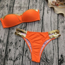 Load image into Gallery viewer, Hirigin 2018 New Bikinis Set Women Swimwear Push Up Paded Bikinis Bronzing Solid Swumsuit Strapless Women Beachwear Bathing Suit

