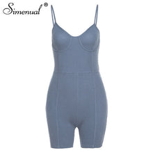 Load image into Gallery viewer, Simenual Knit Biker Shorts Women Rompers Strap Bodycon Solid Workout Active Wear Palysuits Casual Skinny Sporty Summer Playsuit
