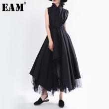 Load image into Gallery viewer, [EAM] Women Black Asymmetrical Bandage Long Shirt Dress New Lapel Sleeveless Loose Fit Fashion Tide Spring Summer 2020 1T756
