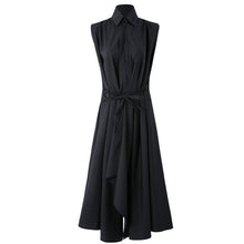 Load image into Gallery viewer, [EAM] Women Black Asymmetrical Bandage Long Shirt Dress New Lapel Sleeveless Loose Fit Fashion Tide Spring Summer 2020 1T756
