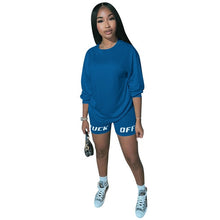 Load image into Gallery viewer, 2020 New Summer Letter Print Casual Women's Two Piece Outfits Set  Tracksuit  Shirt Sexy Top +Biker Shorts Jogger 2 piece Active

