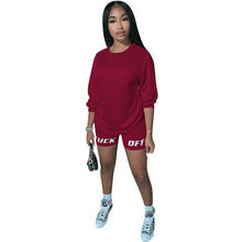 Load image into Gallery viewer, 2020 New Summer Letter Print Casual Women's Two Piece Outfits Set  Tracksuit  Shirt Sexy Top +Biker Shorts Jogger 2 piece Active
