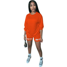Load image into Gallery viewer, 2020 New Summer Letter Print Casual Women's Two Piece Outfits Set  Tracksuit  Shirt Sexy Top +Biker Shorts Jogger 2 piece Active
