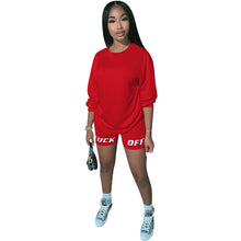 Load image into Gallery viewer, 2020 New Summer Letter Print Casual Women's Two Piece Outfits Set  Tracksuit  Shirt Sexy Top +Biker Shorts Jogger 2 piece Active
