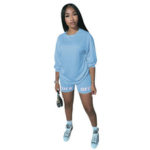 Load image into Gallery viewer, 2020 New Summer Letter Print Casual Women's Two Piece Outfits Set  Tracksuit  Shirt Sexy Top +Biker Shorts Jogger 2 piece Active
