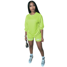 Load image into Gallery viewer, 2020 New Summer Letter Print Casual Women's Two Piece Outfits Set  Tracksuit  Shirt Sexy Top +Biker Shorts Jogger 2 piece Active
