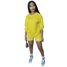 Load image into Gallery viewer, 2020 New Summer Letter Print Casual Women's Two Piece Outfits Set  Tracksuit  Shirt Sexy Top +Biker Shorts Jogger 2 piece Active
