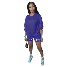 Load image into Gallery viewer, 2020 New Summer Letter Print Casual Women's Two Piece Outfits Set  Tracksuit  Shirt Sexy Top +Biker Shorts Jogger 2 piece Active
