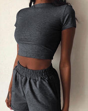 Load image into Gallery viewer, Hirigin 2 Piece Set Women Summer O-Neck Casual Crop Top 2020 Female Clothing Tracksuit Pockets Loose Shorts Two Piece
