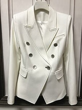 Load image into Gallery viewer, HIGH QUALITY 2020 Designer Blazer Jacket Women's Double Breasted Shell Buttons Contrast Top stitching Slim Fitting Blazer
