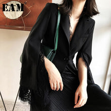 Load image into Gallery viewer, [EAM]  Women Black Lace Vent Stitch Blazer New Lapel Long Sleeve Loose Fit  Jacket Fashion Tide Spring Autumn 2020 1W517
