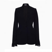Load image into Gallery viewer, [EAM]  Women Black Lace Vent Stitch Blazer New Lapel Long Sleeve Loose Fit  Jacket Fashion Tide Spring Autumn 2020 1W517
