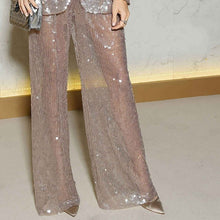 Load image into Gallery viewer, Euro Runway Women Sexy Transparent Glitter Casual Blazer Pants Suit High Quality Sequins Loose Office Ladies Party Outfits Sets
