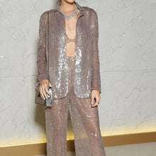 Load image into Gallery viewer, Euro Runway Women Sexy Transparent Glitter Casual Blazer Pants Suit High Quality Sequins Loose Office Ladies Party Outfits Sets
