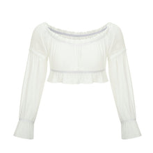 Load image into Gallery viewer, New hot sale sexy fungus off-the-shoulder chiffon shirt long-sleeved exposed navel T-shirt top
